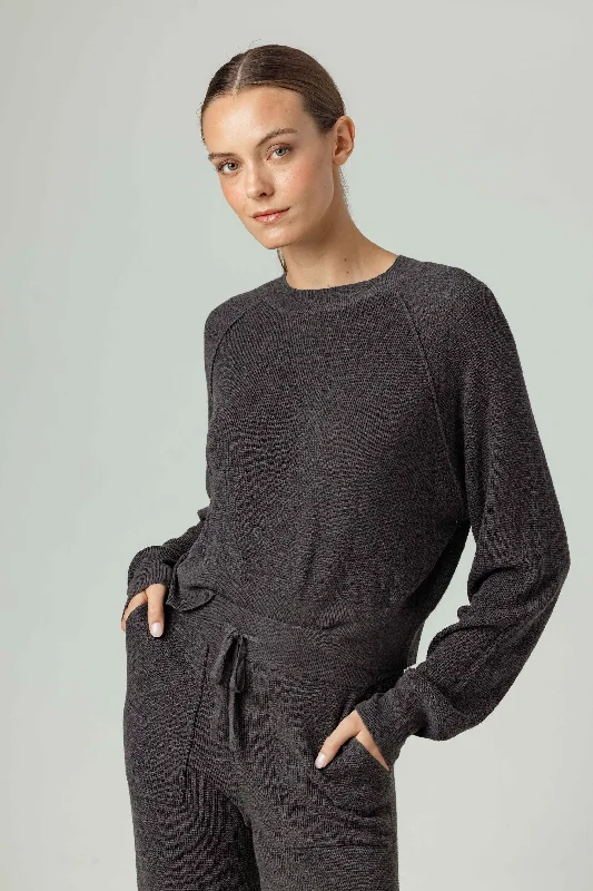 Alessia Sweater Charcoal - Sundays Lace Blend Ribbed Blend Corduroy Blend