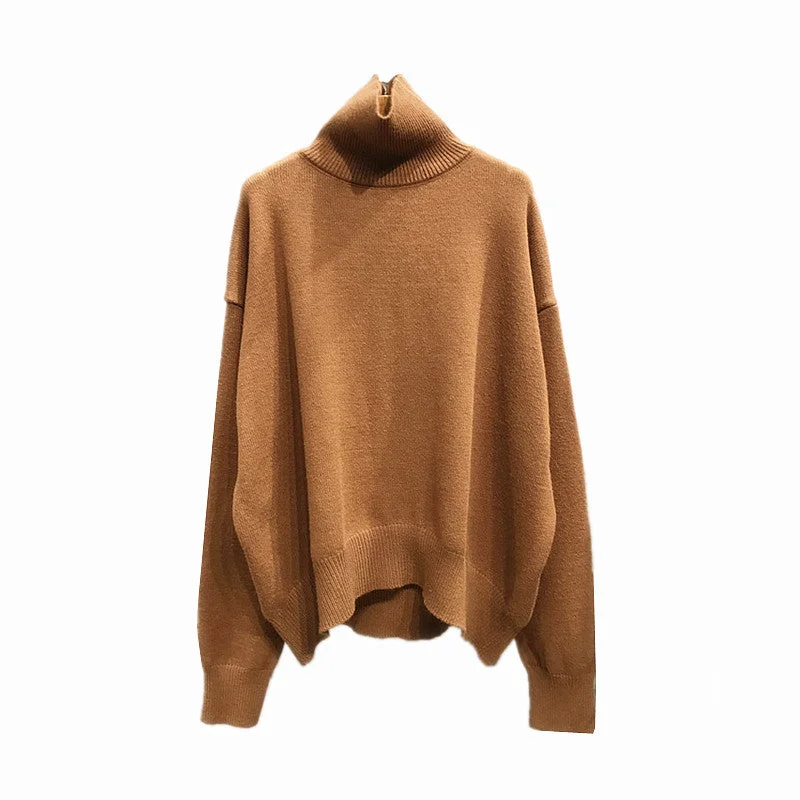 Women Turtleneck Cozy Knitting Pullover Sweaters Ribbed Crew Neck