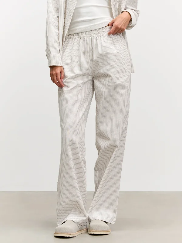 Womens Pull On Stripe Cotton Trouser in Stone Trousers sophisticated sleek