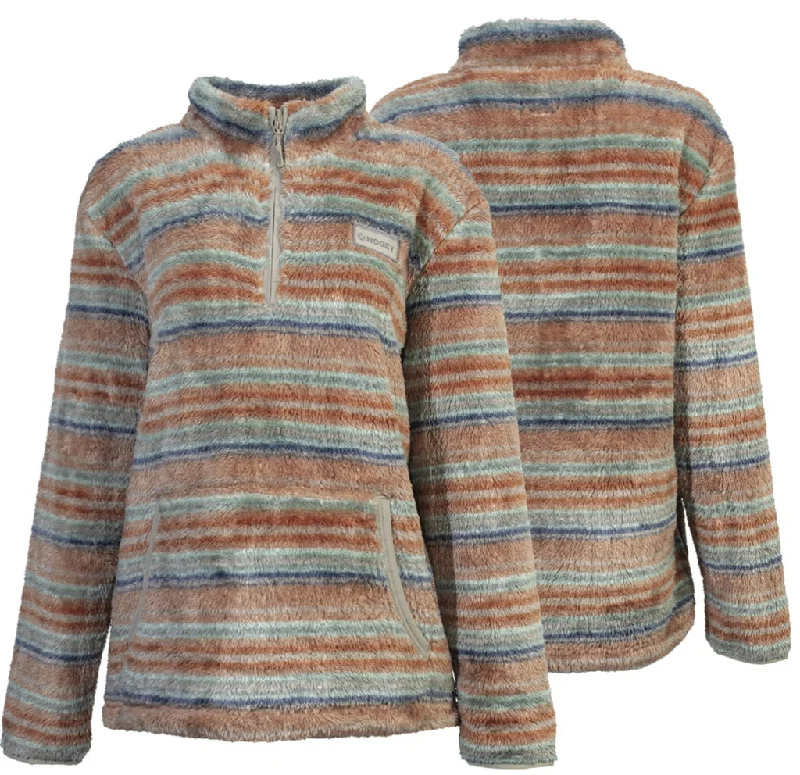 Hooey Pink/Turquoise Serape Fleece Pullover for Women Besom Neck Pullover