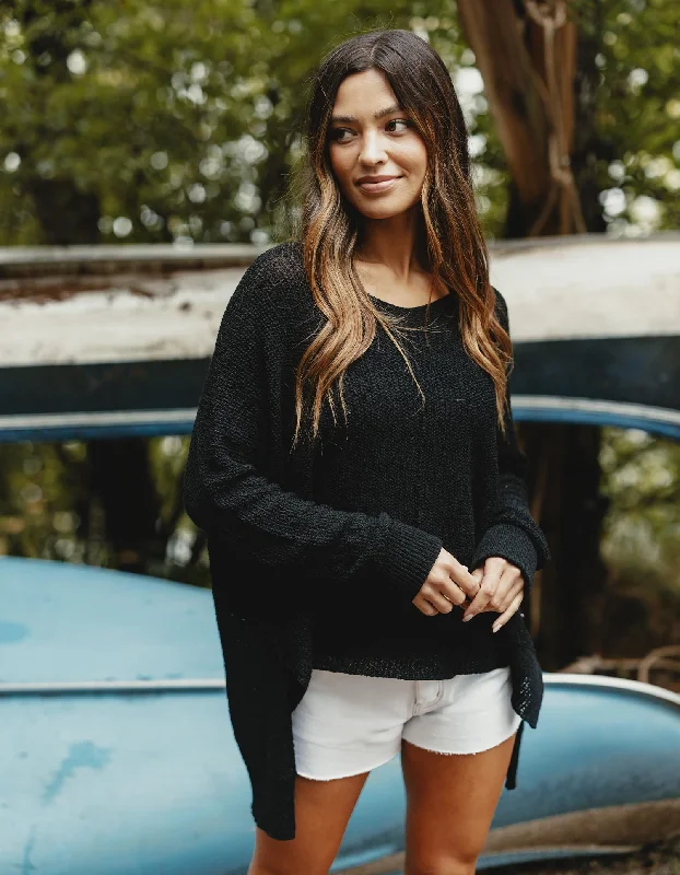 Roadtrip V-Neck Sweater in Black Open Front Closed Front Wrap Front