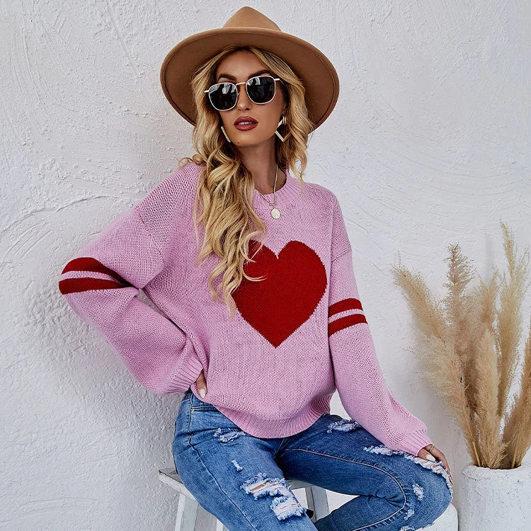 Casual Women Sweetheart Design Pullover Sweaters Thick Cable Knit