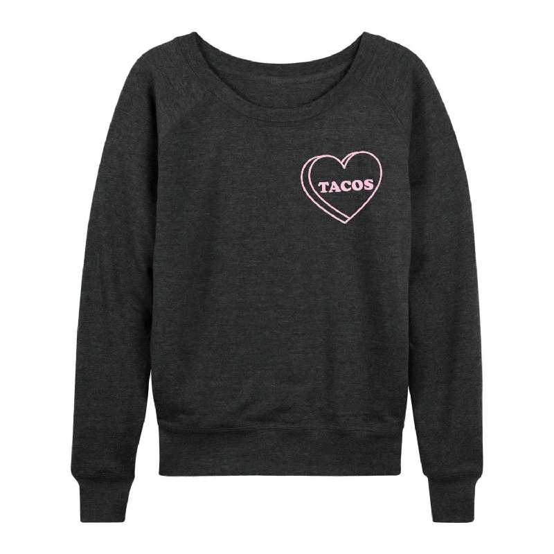 Pink Tacos Heart Lc Womens French Terry Pullover Long Sleeve Pullover