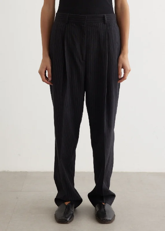 Double-Pleated Tailored Pinstripe Trousers Trousers Leisure Comfortable