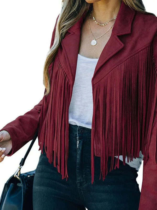 Eye-Catching Fringe Suede Jacket Tiered Jacket Buttoned Jacket Zippered Jacket