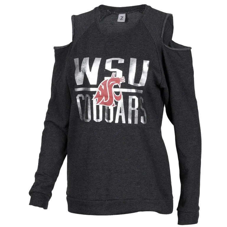 WSU Cougar's Dark Grey Cold Shoulder Sweater Turtle Neck Boat Neck Asymmetrical Neck