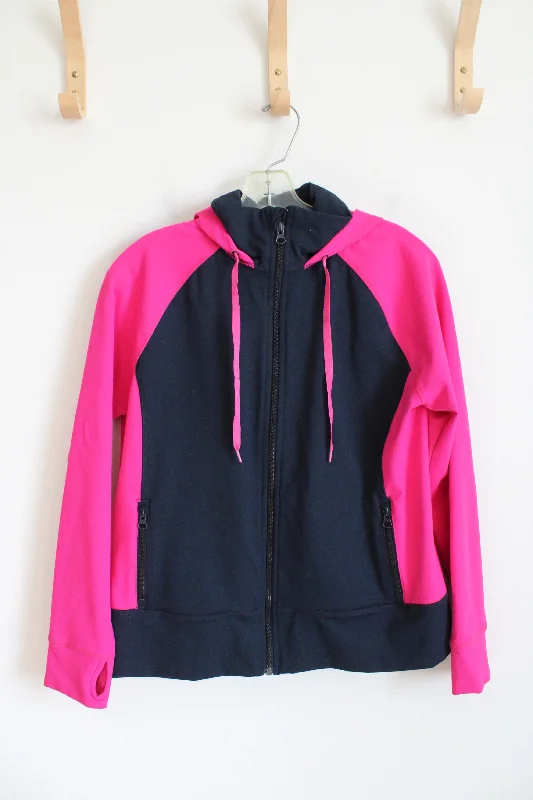 Lands' End Blue & Pink Full Zip Jacket | M Petite Zip Front Button Front Snap Front