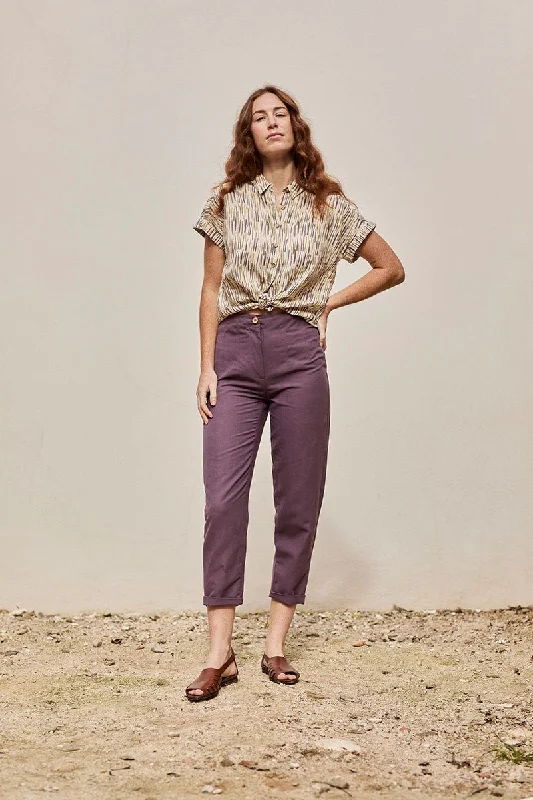 Faren double darts linen trousers in purple Trousers Floral Bohemian