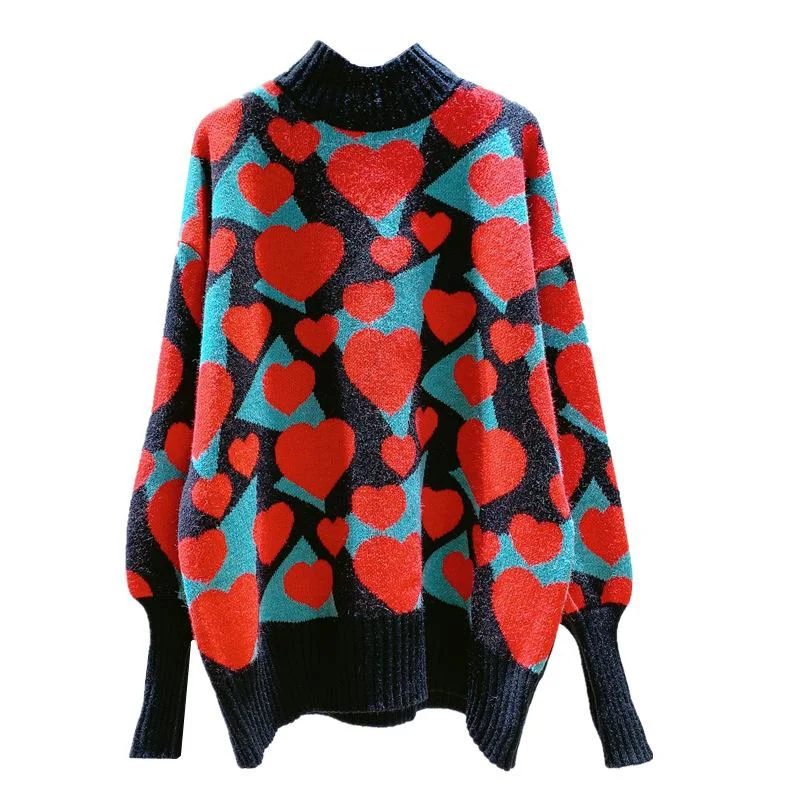 Women High Neck Sweetheart Cozy Knitting Sweaters Slim Fit Regular Fit Oversized