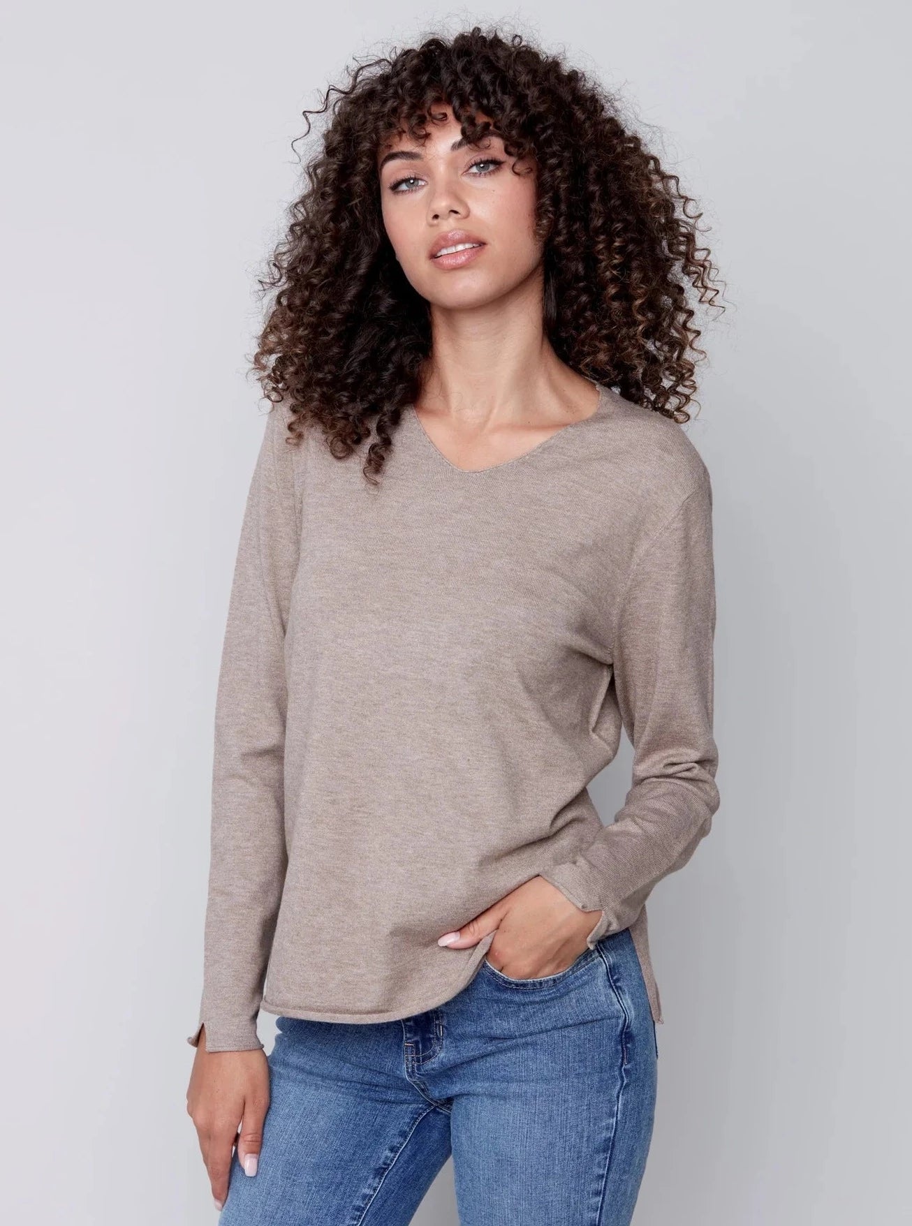 Basic V-Neck Sweater [H Truffle-C2279] High Neck Crew Neck V-Neck