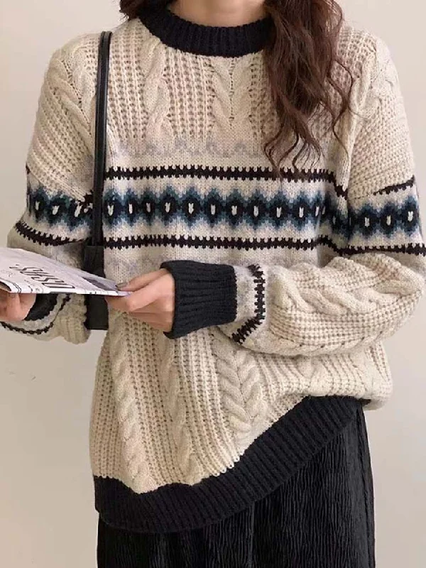 Autumn Pullover Knit Sweater Tapered Sleeve Pullover