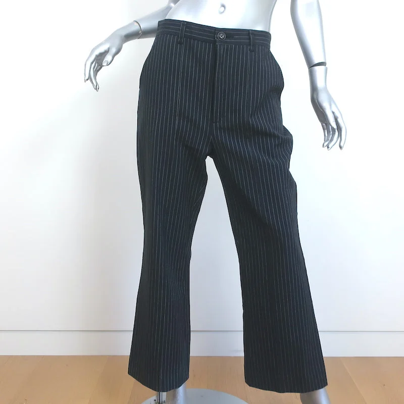 THE GREAT The Bell Trousers Dark Gray Pinstripe Cotton-Wool Size 29 NEW Trousers sophisticated sleek