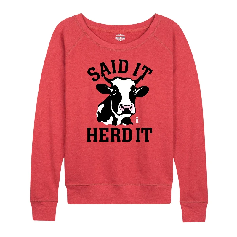 Said it Herd It Cow Womens French Terry Pullover Shirred Sleeve Feminine