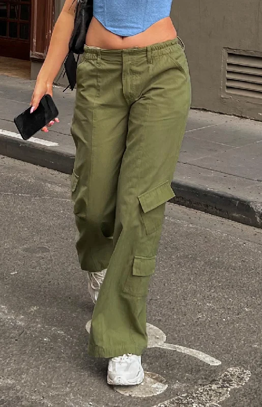 Millie Khaki Low Rise Cargo Trousers Trousers New Arrival