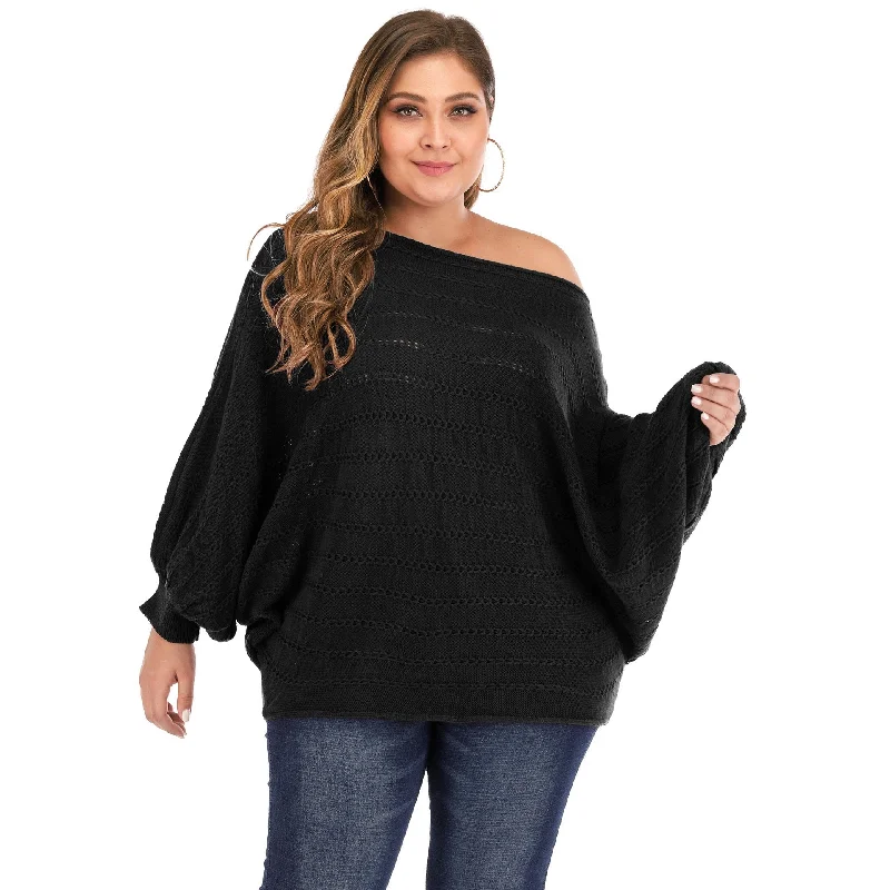 Women One Shoulder Plus Size Sweaters Notch Collar Peter Pan Collar Cowl Neck