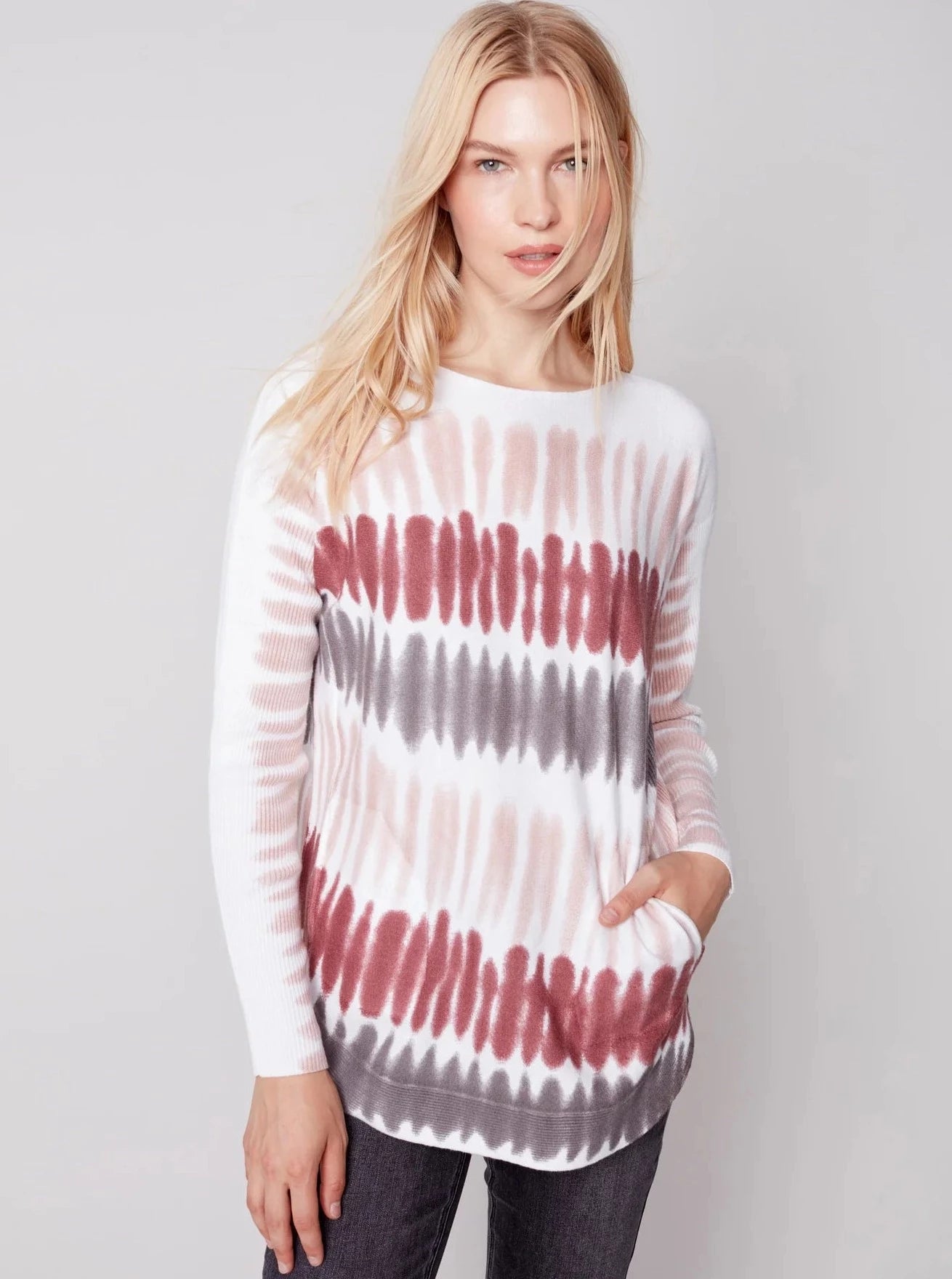 Sweater With Criss Cross Sleeve Detail [Raspberry-C2380] Long Sweater Short Sweater Cropped Sweater