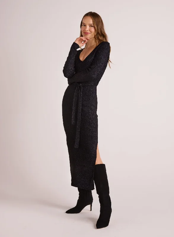 The Long Sleeve Midi Sweater Dress - Black Metallic Long Sweater Short Sweater Cropped Sweater