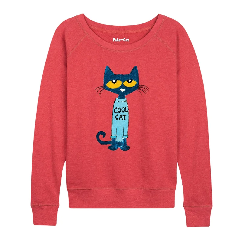 Pete The Cat™ Pete Cool Cat Shirt Womens French Terry Pullover Boat Neck Sweater