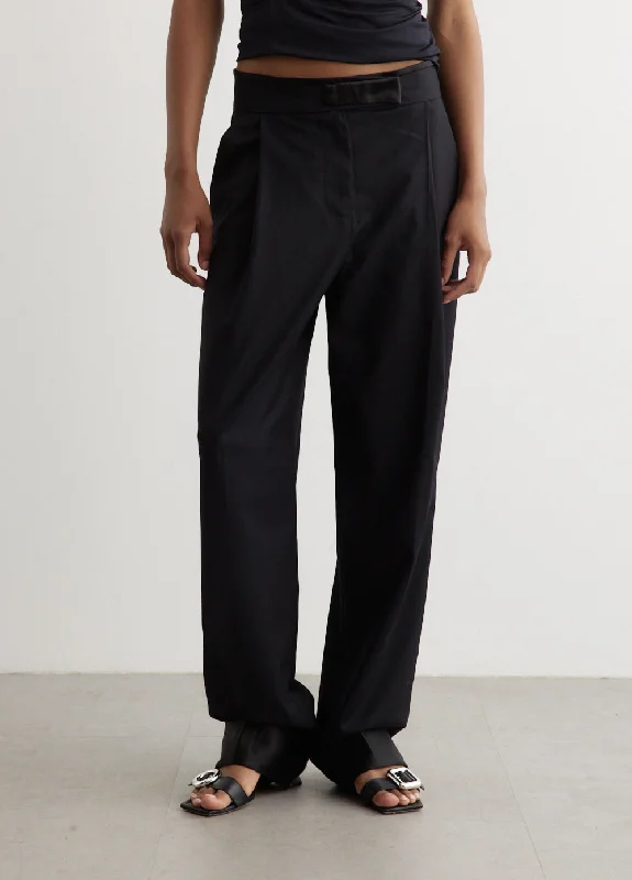 Satin Waist Pegged Trousers Trousers Leather Faux