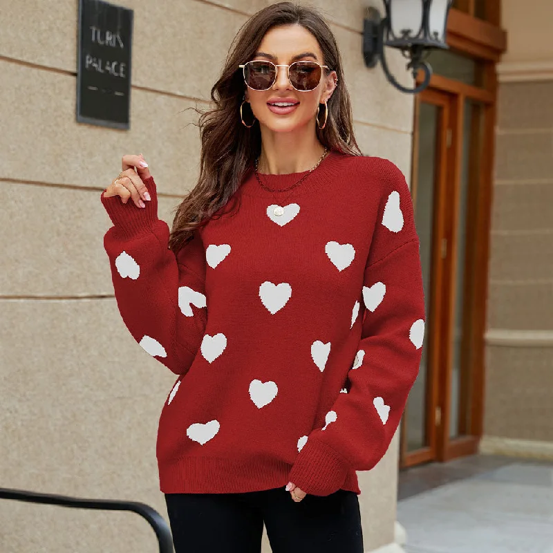 Casual Sweetheart Design Pullover Knitted Sweaters Square Neck Pullover