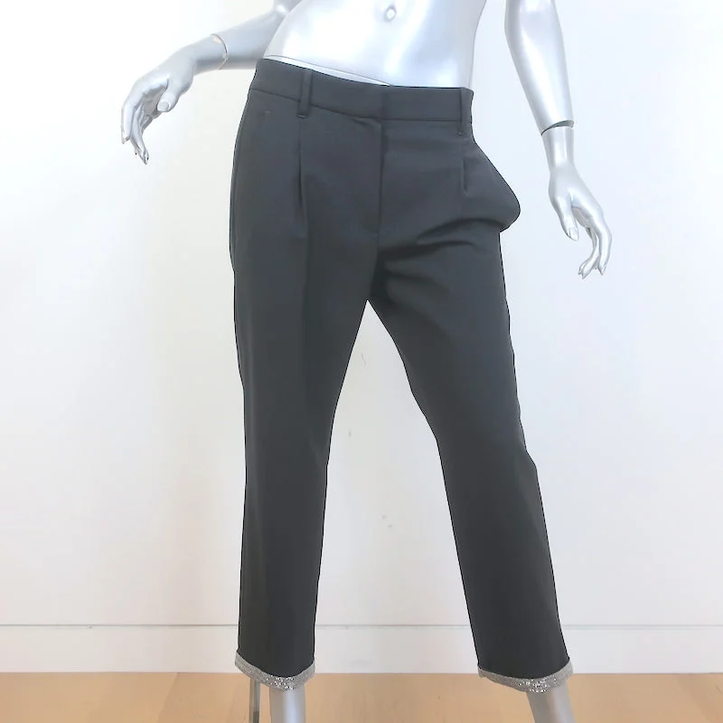 Brunello Cucinelli Monili-Cuff Trousers Charcoal Stretch Wool Size 42 Trousers Favorite Customer