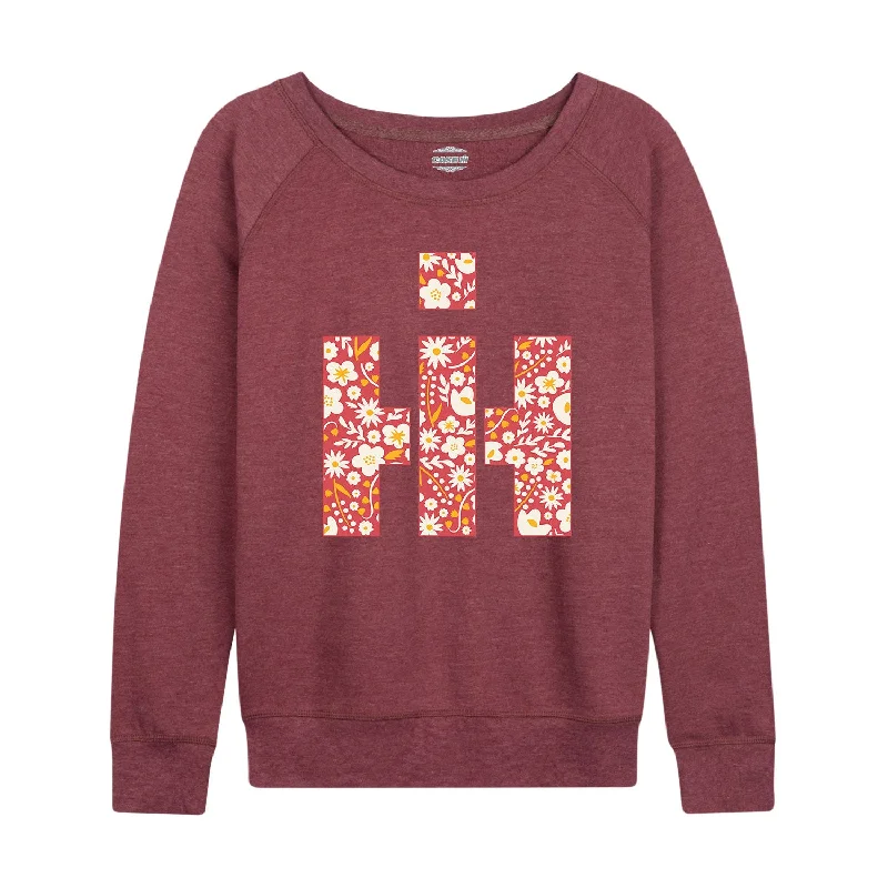 IH Floral Fill Logo Womens French Terry Pullover Long Bell Sleeve