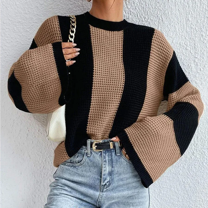 Designed Striped Knitted Sweaters Slim Fit Regular Fit Oversized