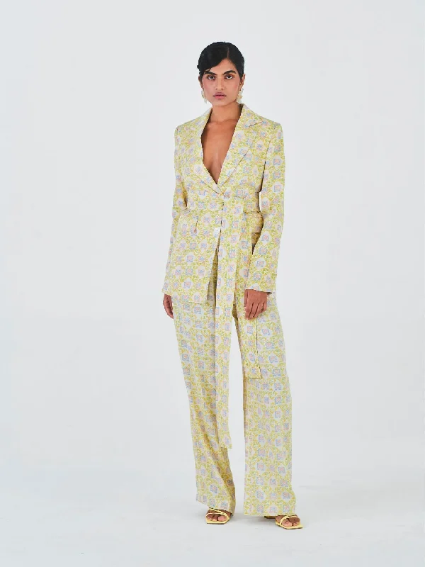 Raat Rani Orange Fibre Trouser Suit, Pastel Print Trousers Office Stylish