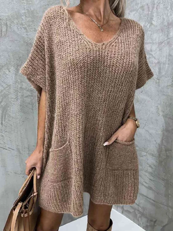 Short Sleeve Sweater Dress with Pockets Long Sweater Short Sweater Cropped Sweater