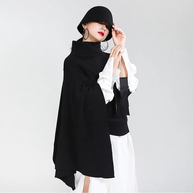 Designed Batwing Pullover Irregular Knitted Sweaters Kimono Neck Pullover