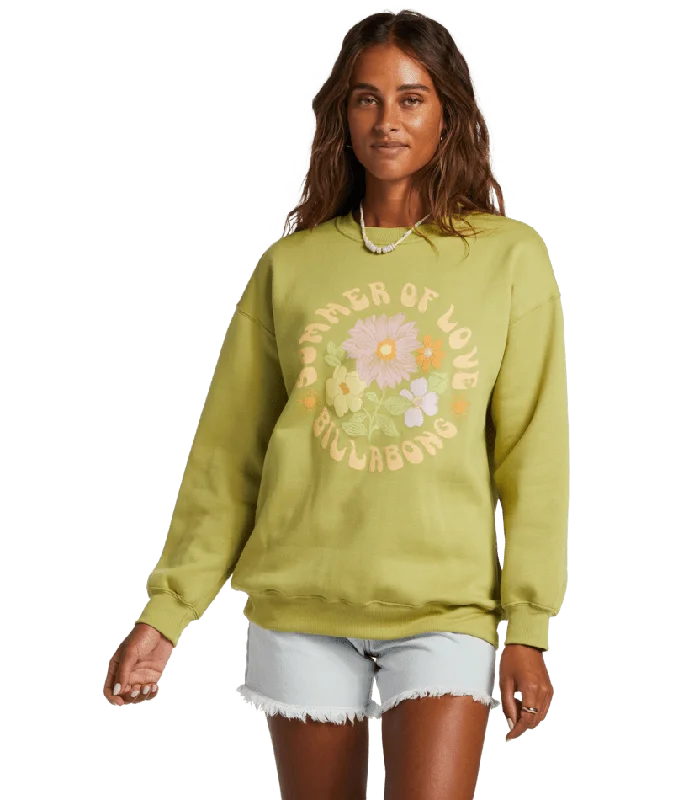 BILLABONG Women's Lovers Forever Crewneck Sweater Seaweed Wool Fabric Cashmere Fabric Tweed Fabric