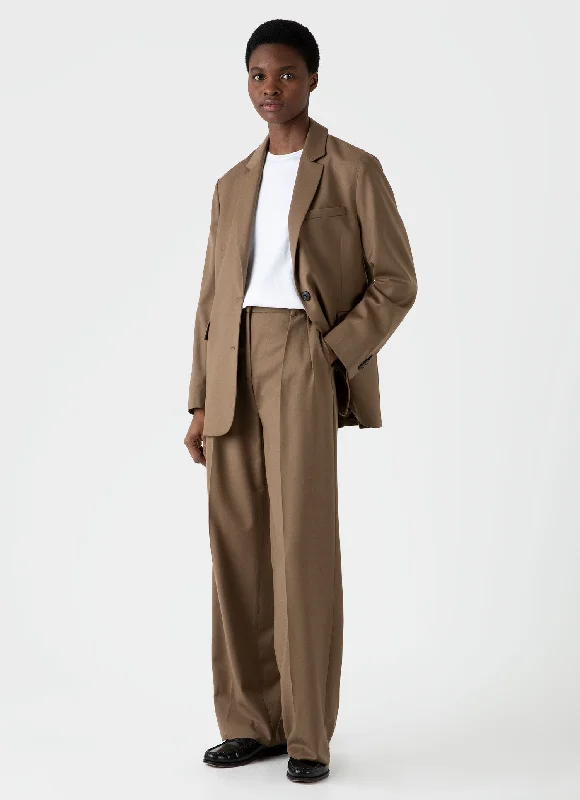 Women's Pleated Wool Trouser in Dark Camel Trousers Harem Relaxed Fit