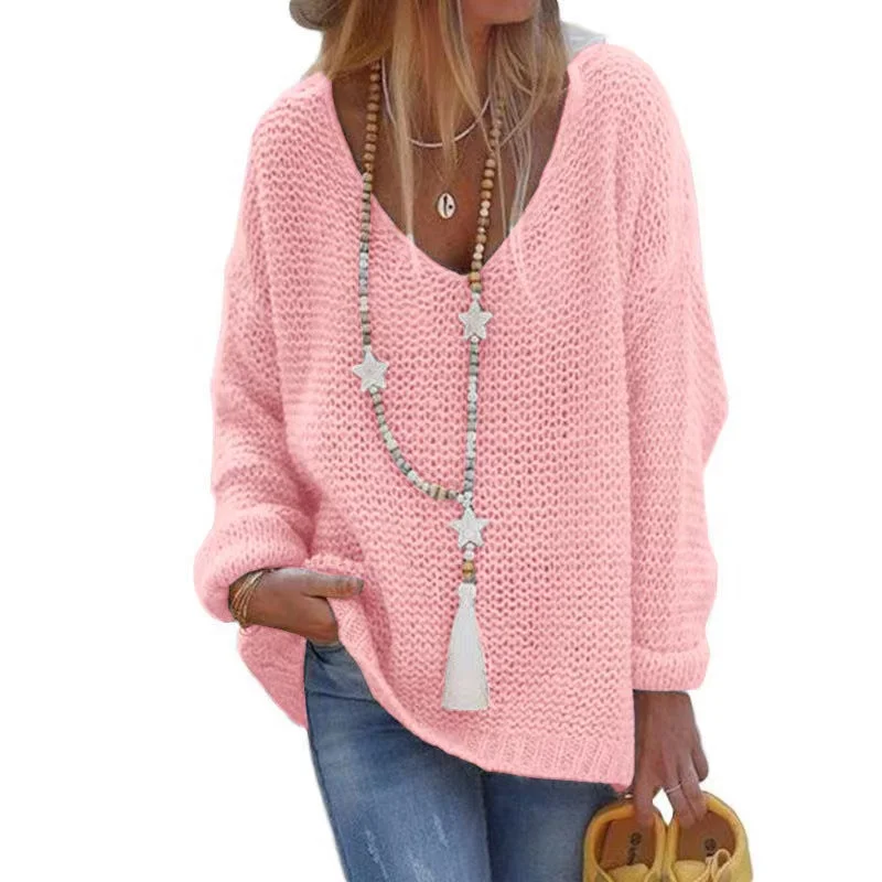 Casual V Neck Knitted Women Sweaters Embroidered Appliqued Beaded