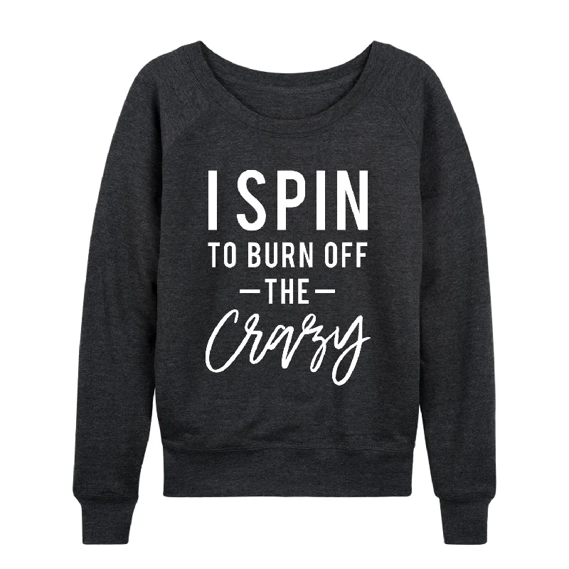 Spin To Burn Off The Crazy Womens French Terry Pullover Scalloped Neck Pullover