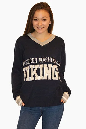 Western Vikings Navy Tribute V-Neck Sweater (UNISEX SIZING) Thin Thick Dense