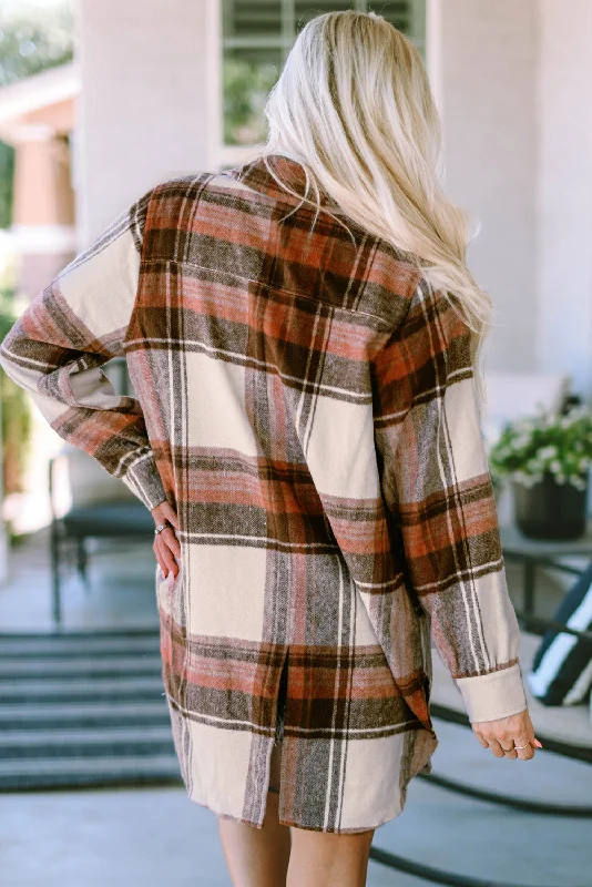 Chunky Knit Plaid Shirt Jacket Toggled Jacket Drawstring Jacket Belted Jacket