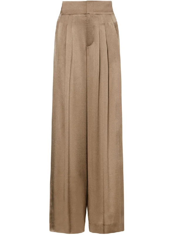 silk-satin palazzo beige trousers Cropped Trousers Casual Linen