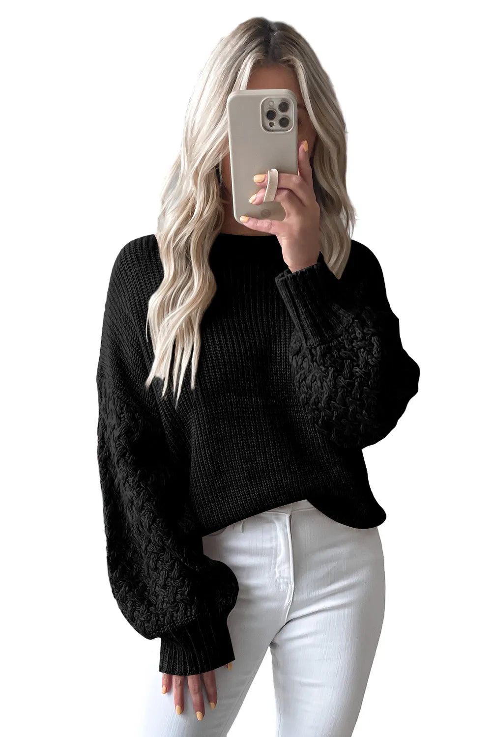 Cable Knit Sleeve Drop Shoulder Sweater Thin Thick Dense