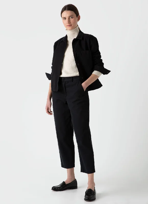 Women's Cotton Tapered Trouser in Black Trousers Capri Summer