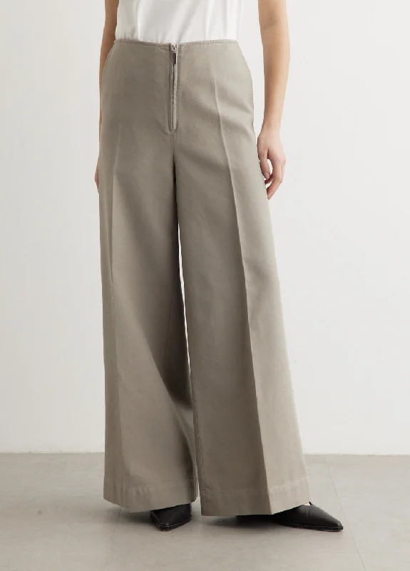 Zip Front Wide Trousers Trousers Denim Blue