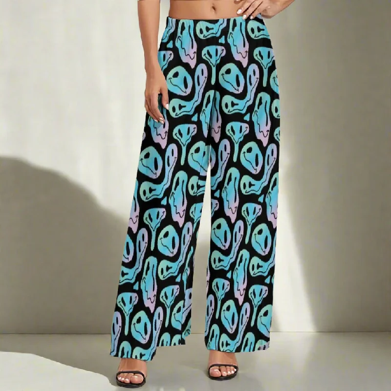 Psychedelic Smiley Face Wide-Leg Trousers – Stand Out with Bold Prints Trousers Ceremony Elegant